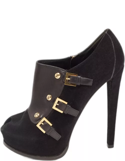 Louis Vuitton Black Suede and Leather Peep Toe Bootie