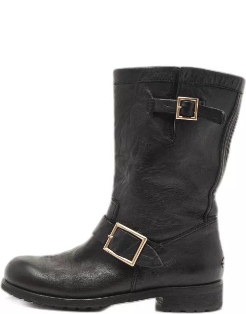Jimmy Choo Black Leather Midcalf Boot