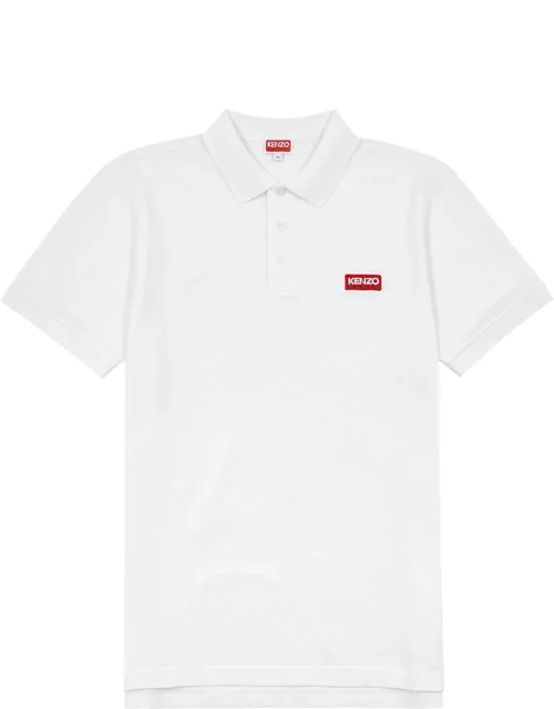 Kenzo Logo-embroidered Piqué Cotton Polo Shirt - Off White