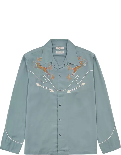 Nudie Jeans Embroidered Lyocell Shirt - Light Blue