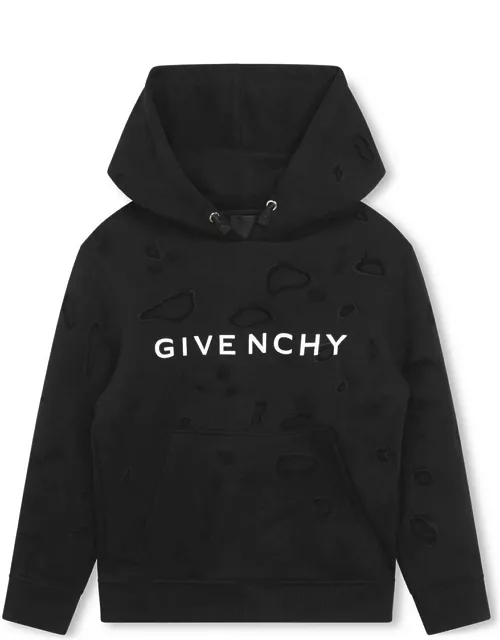 Givenchy Black Hoodie With Logo And Distressed Effect