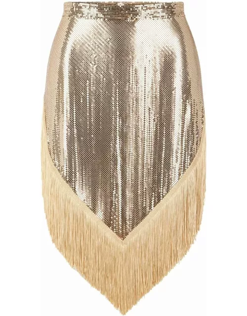 Metallic gold pareo skirt with fringe
