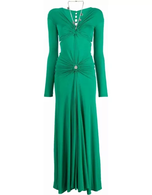 Green long dress with chain detai