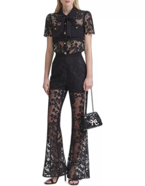 High-Rise Flared Lace Trouser