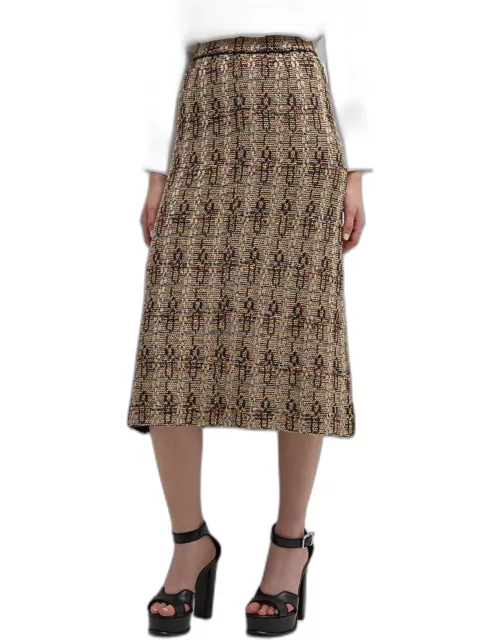Metallic Tweed Knit A-line Midi Skirt