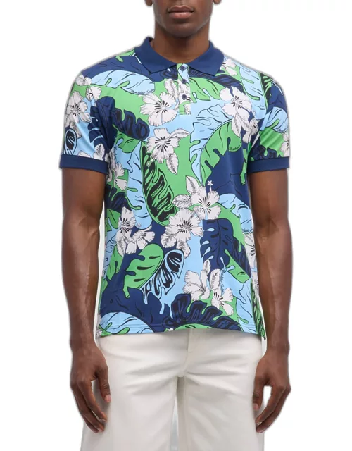 Men's Leaf-Print Polo Shirt