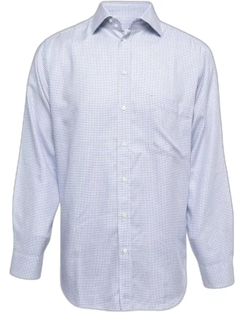 Armani Collezioni Blue Checked Cotton Button Front Full Sleeve Shirt