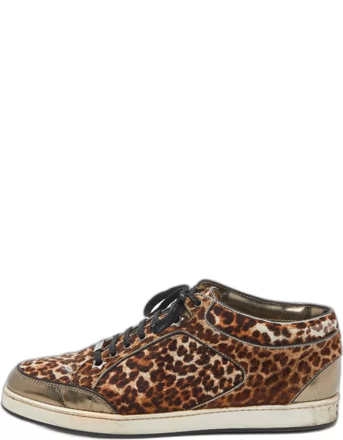 Jimmy Choo Brown/Metallic Leopard Print Calfhair and Mirrored Leather Miami Low Top Sneaker