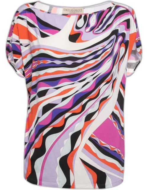 Emilio Pucci Multicolor Abstract Print Crepe Short Sleeve Top