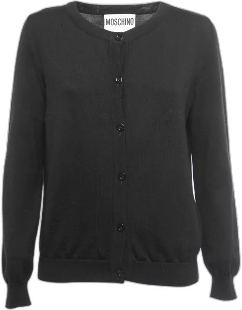 Moschino Couture Black Logo Patterned Wool Button Front Cardigan