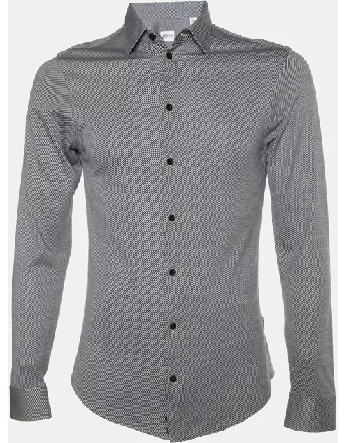 Armani Collezioni Black & White Cotton Knit Button Front Shirt