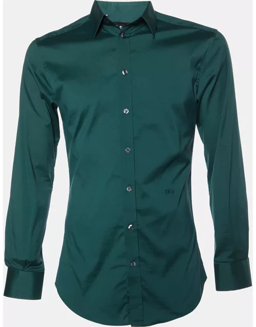 D & G Green Cotton Button Front Brad Fit Shirt