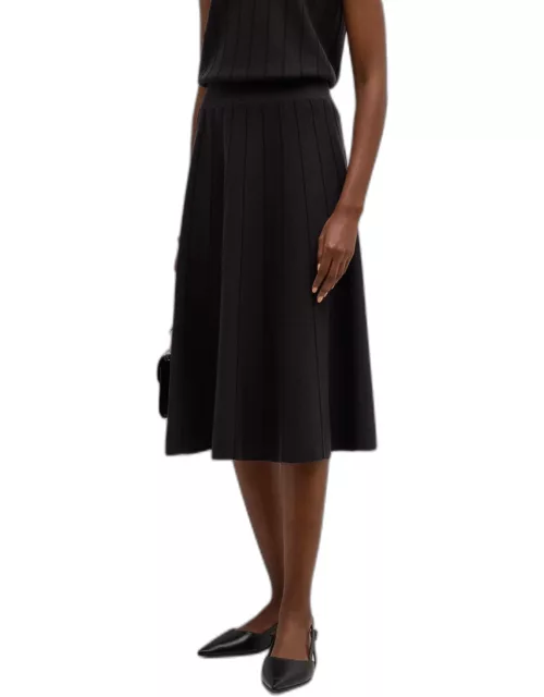 Ribbed A-Line Wool-Silk Midi Skirt