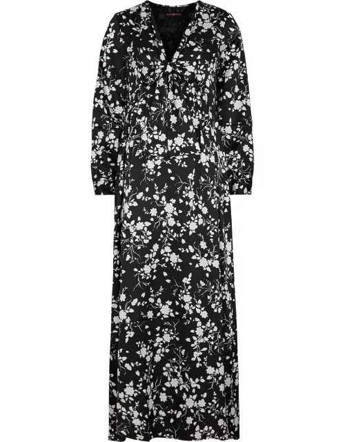 High Transcend Floral-print Satin Maxi Dress - Black And White