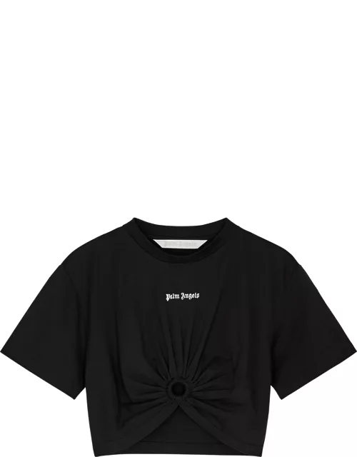 Palm Angels Logo Cropped Cotton T-shirt - Black And White