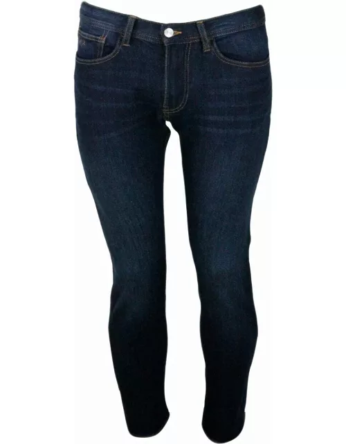 Armani Collezioni Skinny 5-pocket Stretch Denim Trousers With Zip Closure And Small Logo