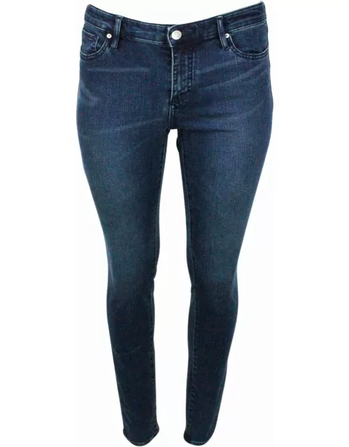 Armani Collezioni Super Skinny 5-pocket Stretch Denim Trousers With Zip Closure And Small Logo