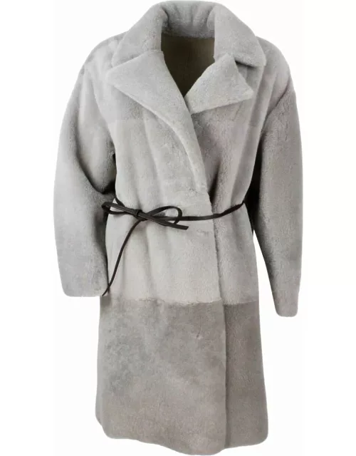 Fabiana Filippi Long Coat In Reversible Shearling Sheepskin With Belt At The Waist And One Button Closure