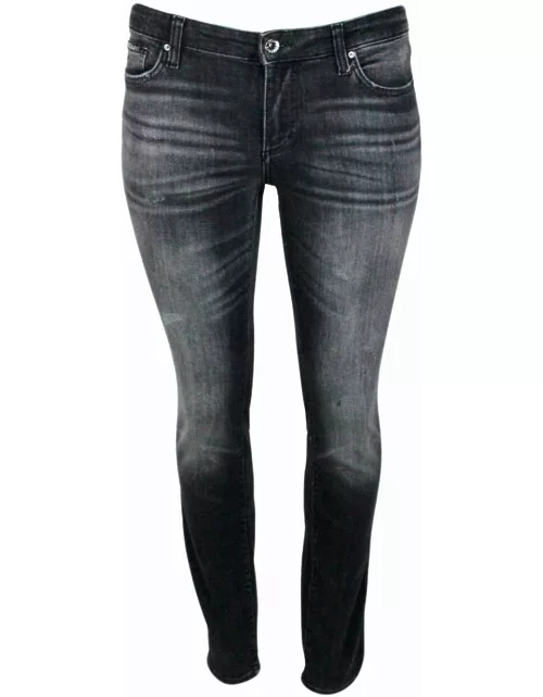 Armani Collezioni Super Skinny 5-pocket Stretch Denim Trousers With Fake Rips And Zip Closure And Small Logo