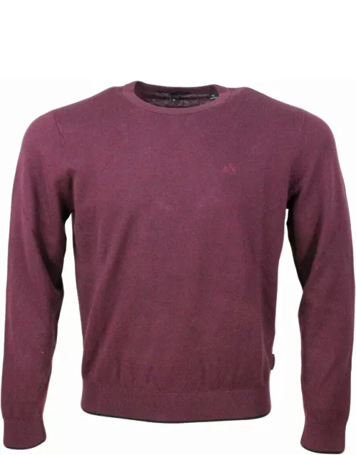 Armani Collezioni Lightweight Crew-neck Long-sleeved Sweater Made Of Warm Cotton And Cashmere With Contrasting Color Profiles At The Bottom And On The Cuff