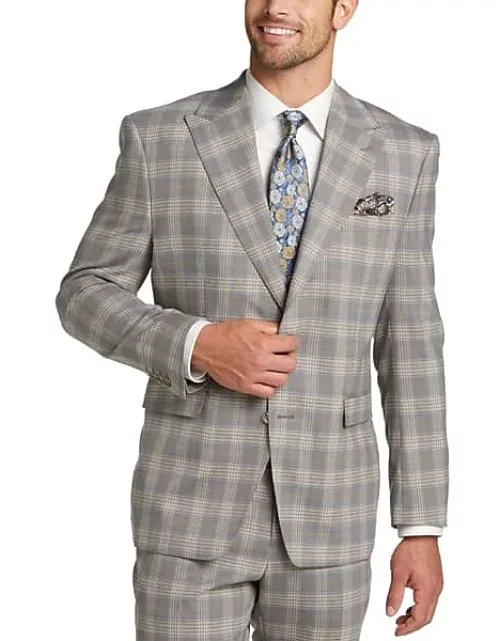 Tayion Big & Tall Men's Classic Fit Suit Separates Coat. Grey/Mustard Plaid