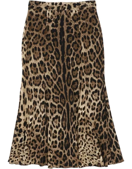 DOLCE & GABBANA Leopard print jersey midi skirt