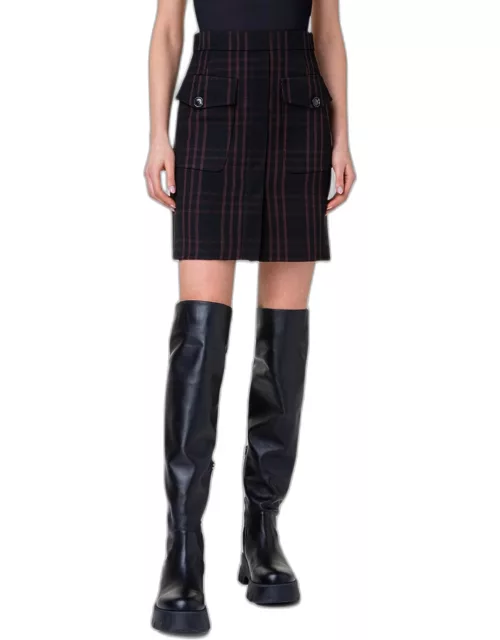 Double-Weave Two-Tone Check Wool Skirt