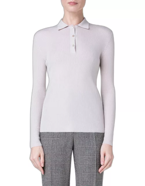 Cashmere Blend Ribbed Knit Collared Pullover