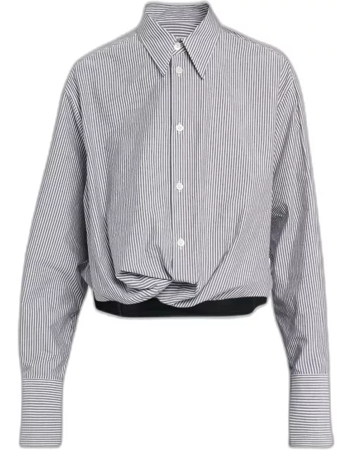 Pinstripe Long-Sleeve Twist Front Shirt