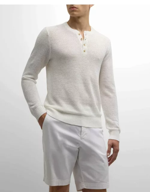 Men's Linen Knit Henley Pullover Sweater