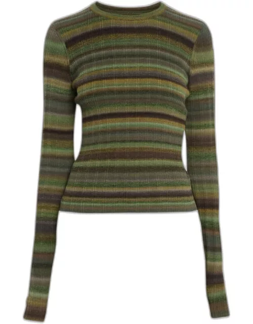 Stripe Long-Sleeve Ribbed Crewneck Sweater