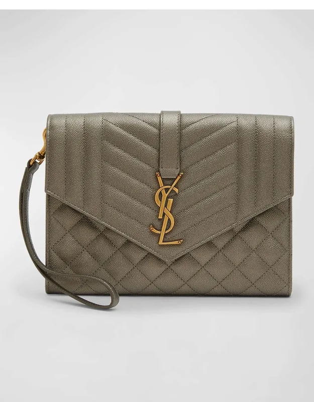 YSL Flap Quilted Leather Clutch Bag