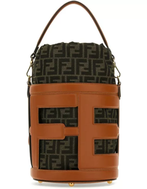 Fendi Embroidered Leather And Jacquard Medium Step Out Bucket Bag