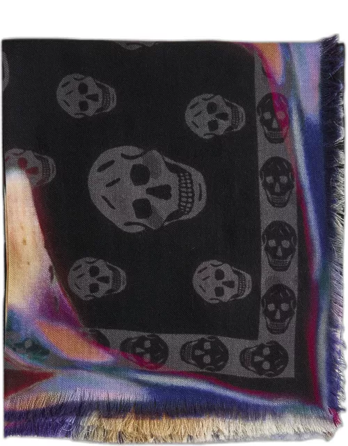 Alexander McQueen Skull And Floral Print Wool Scarf