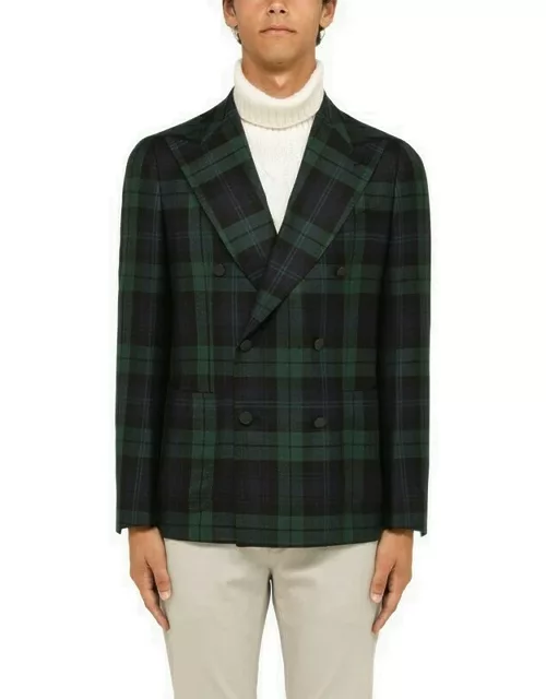 Green/blue check double-breasted jacket