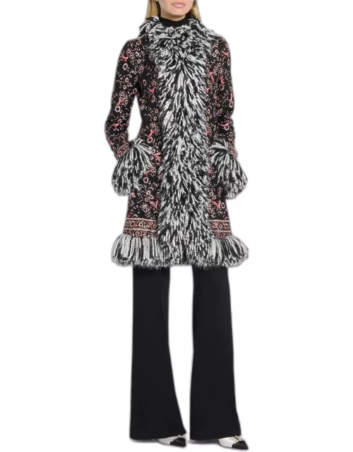Paisley Sequin Top Coat with Long Fringe Tri