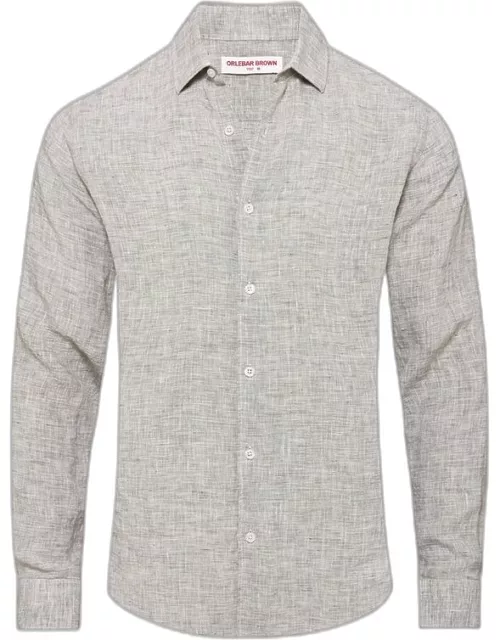 Giles Linen - Graphite/White Classic Collar Tailored Fit Linen Shirt