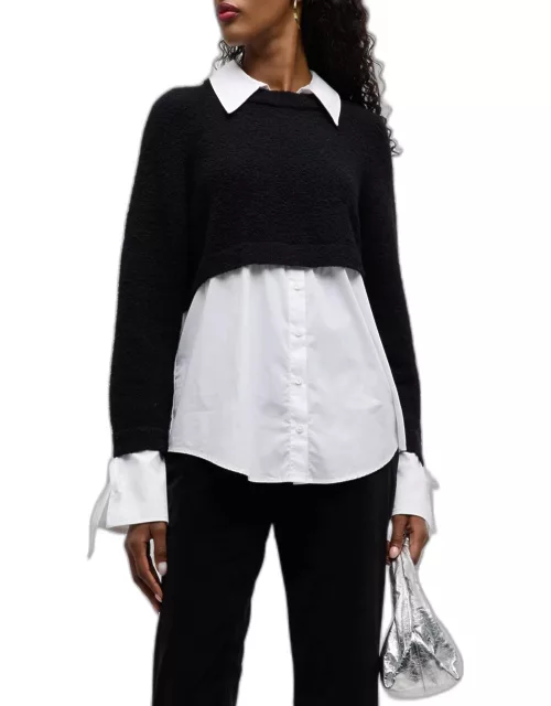 Nelida Long-Sleeve Collared Combo Knit Top