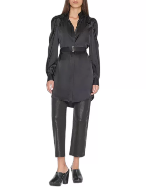 Gillian Long-Sleeve Silk Mini Dres