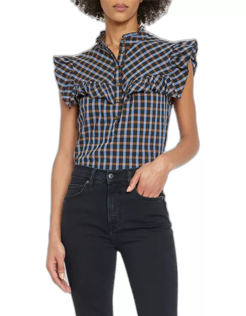 Kyle Plaid Ruffle Snap-Front Top
