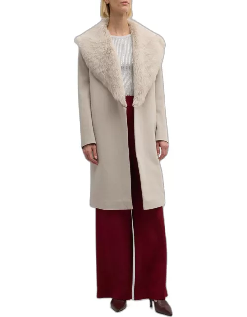 Reese Belted Wool Wrap Coat with Shearling Collar