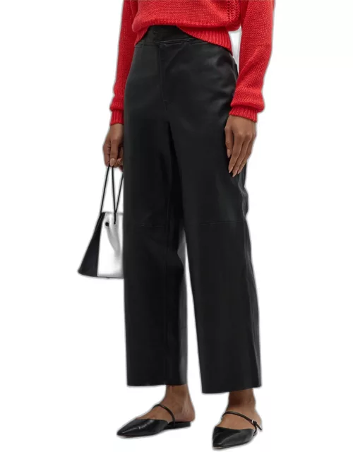 Monterey Cropped Straight-Leg Leather Pant