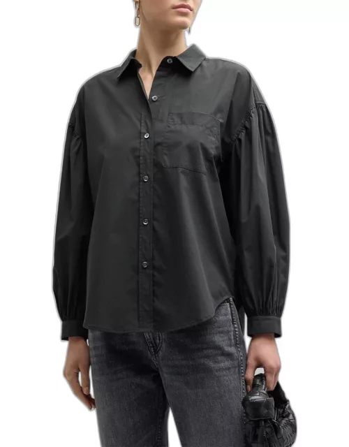Janae Balloon-Sleeve Button-Front Shirt