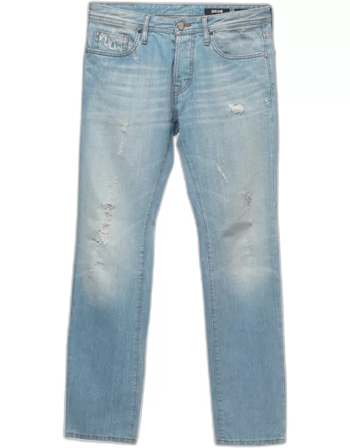 Just Cavalli Light Blue Washed & Distressed Denim Regular Fit Jeans S Waist 30"