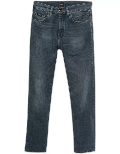 Boss By Hugo Boss Dark Blue Washed Denim Regular Fit Jeans L Waist 30"