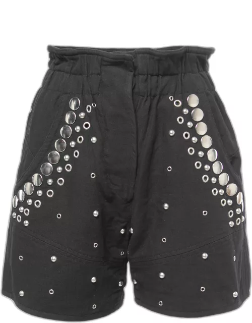 Iabel Marant Black Studded Cotton Paper Bag Shorts