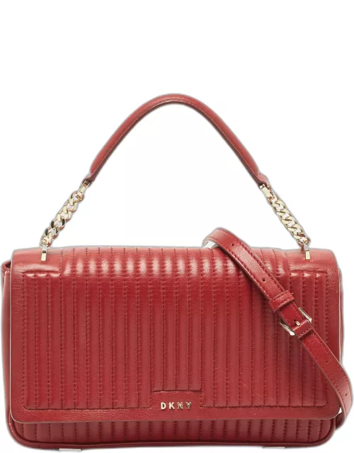 DKNY Red Pinstripe Quilted Leather Gansevoort Top Handle Bag