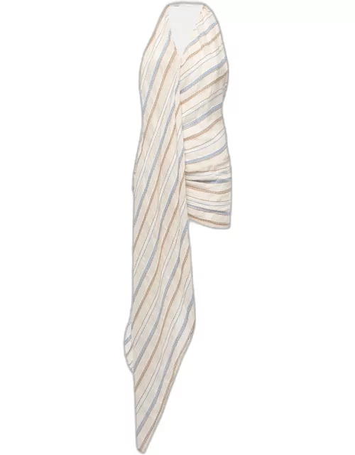 Jacquemus Beige Striped Cotton Blend Halter Neck Spezzia Mini Dress