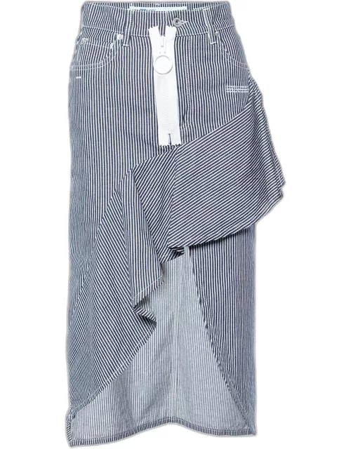 Off-White Navy Blue & White Striped Cotton Asymmetric Hem Skirt