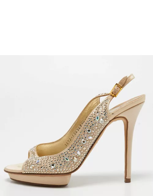 Gina Beige Crystal Embellished Satin Slingback Sandal